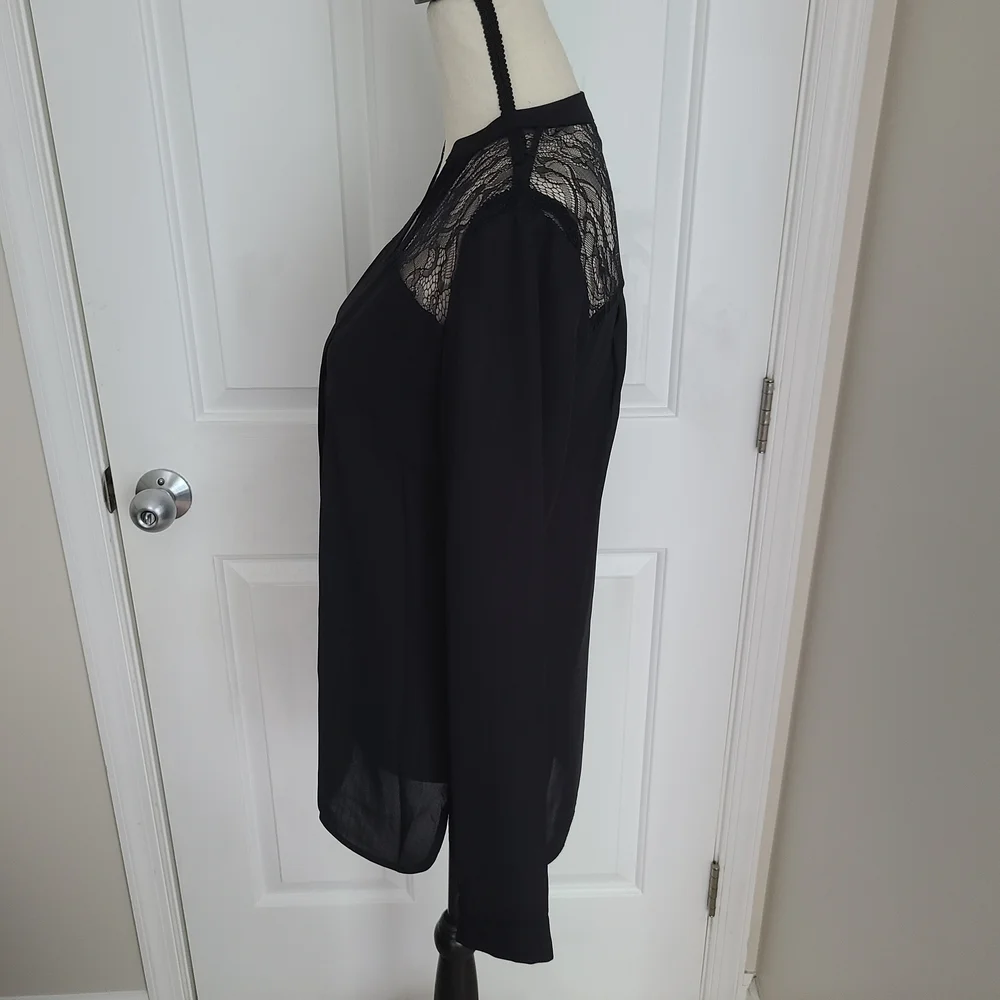 NWOT Long Tall Sally Tall Black Lace Women's Button Down Blouse - Picture 4 of 8